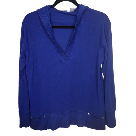Chico's Zenergy Oversized V-Neck Pullover Hooded Sweater Blue Women Sz S - Picture 1 of 9